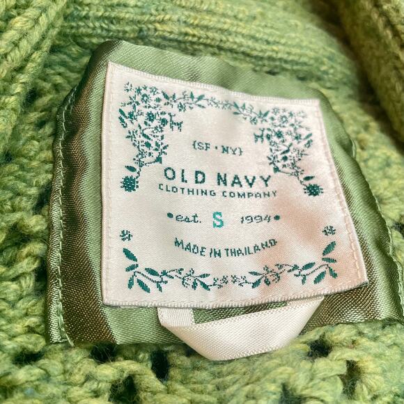 VTG Y2K Old Navy Green Knit Toggle Sweater Cowl Neck Cottagecore Cardigan Small - Picture 8 of 13